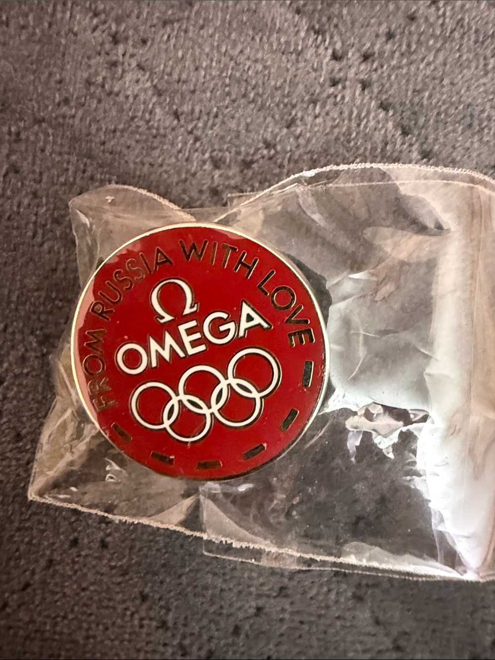 Omega Red Olympic Rings Lapel Pin